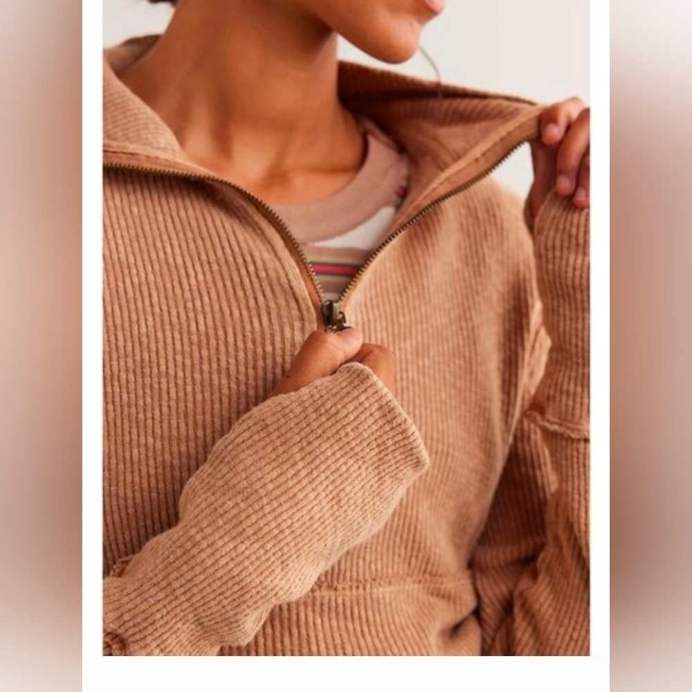 We The Free Ribbed Knit Pullover Half Zip Mock Neck Top Size Large - Picture 3 of 16